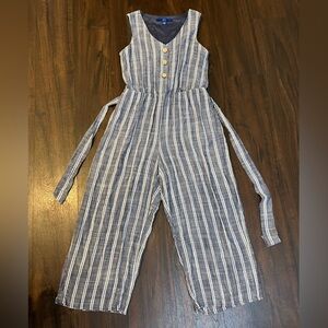 Apt. 9 Blue and White Striped Jumpsuit with Cropped Wide-Leg Pants
